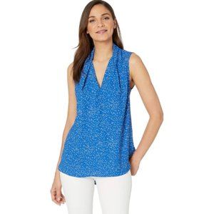 Equipment Femme Top Womens XS Blue Printed Sleeveless V Neck blouse pleated